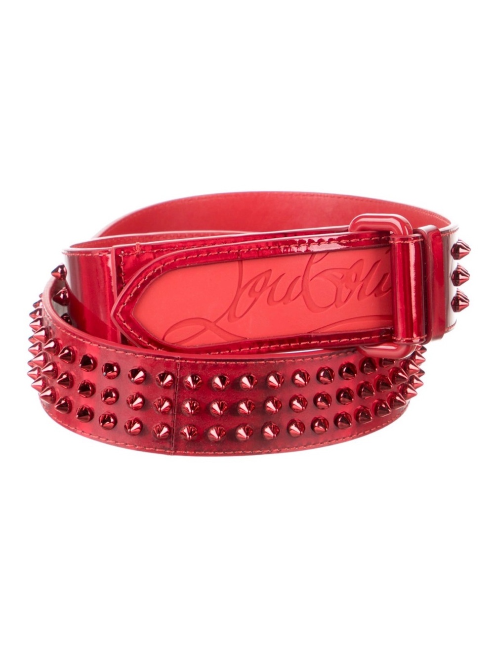 Christian Louboutin Men’s Patent Spiked Red Loubi Belt